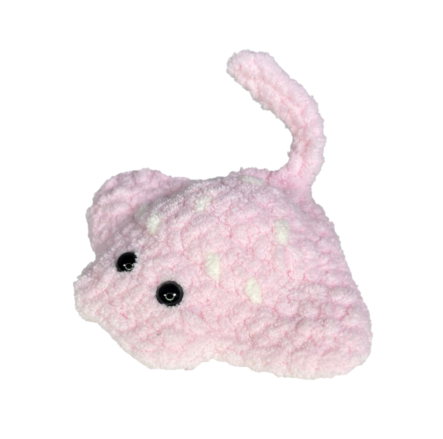 Pink crochet manta ray.