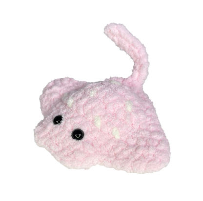 Pink crochet manta ray.