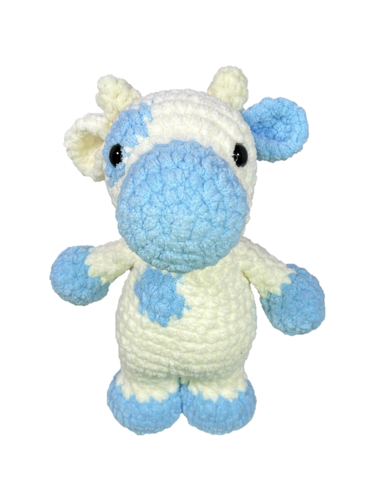 Blue crochet cow.