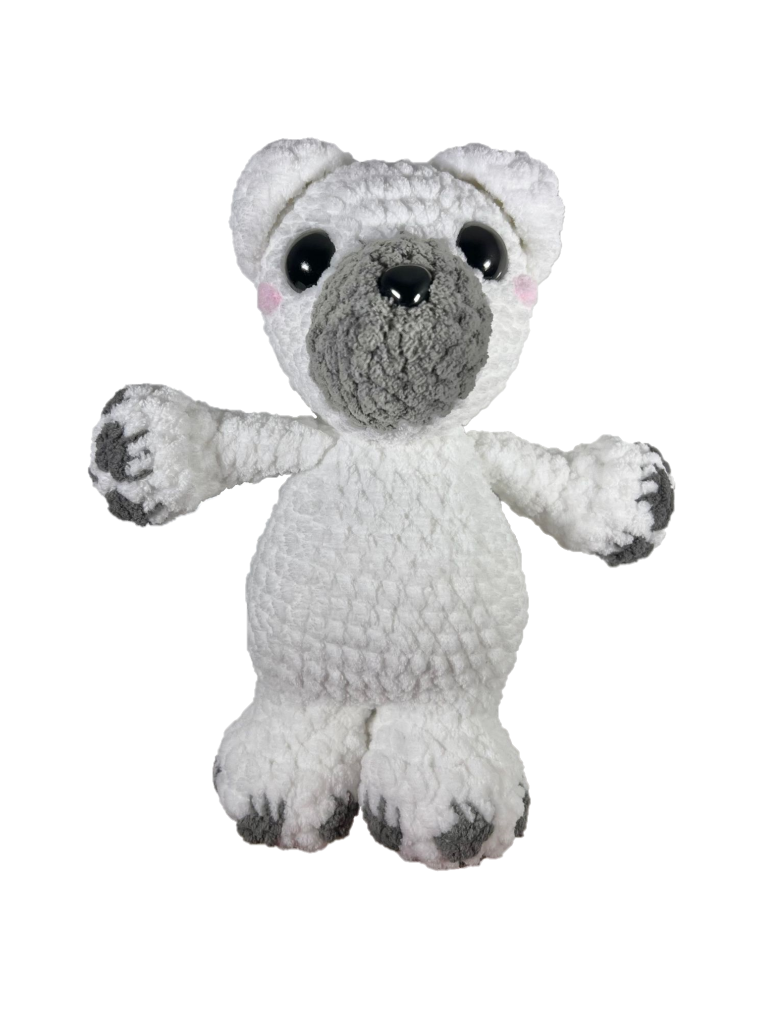 Crochet polar bear standing.