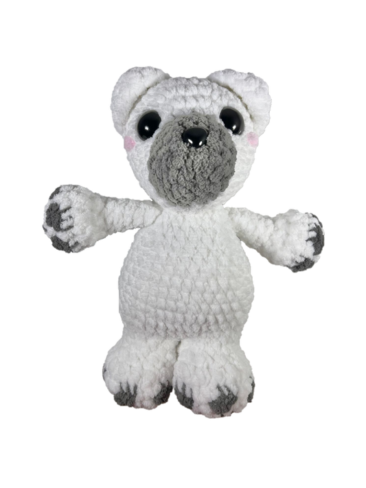 Crochet polar bear standing.