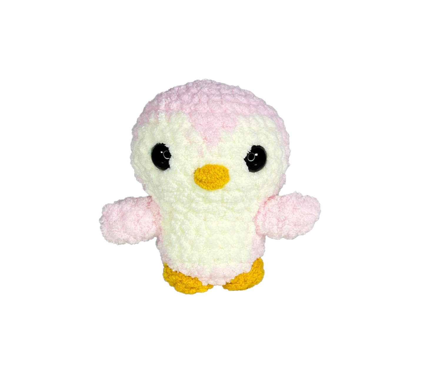 Pink crochet penguin.