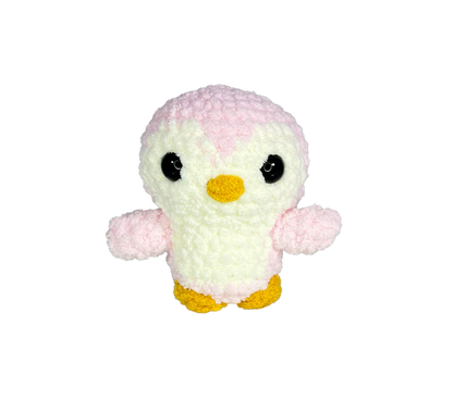 Pink crochet penguin.